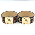 Jachon Fashion Leopard Print PU Wide Leather Bracelet Women Bracelet Exaggerated Leather Metal Bracelet