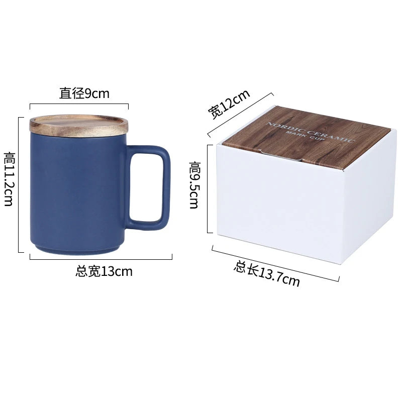 450ml Custom logo New Gifts Package Couple Marble Design Coffee Mug Set Gift Couple Ceramic Mug with Wood Lid