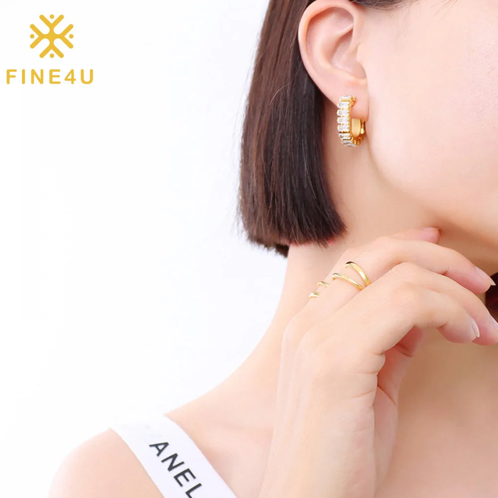 Fashion Cz Jewelry Wholesale Women Gold Plated Zircon Earring Stainless Steel Boucles-oreil Femm