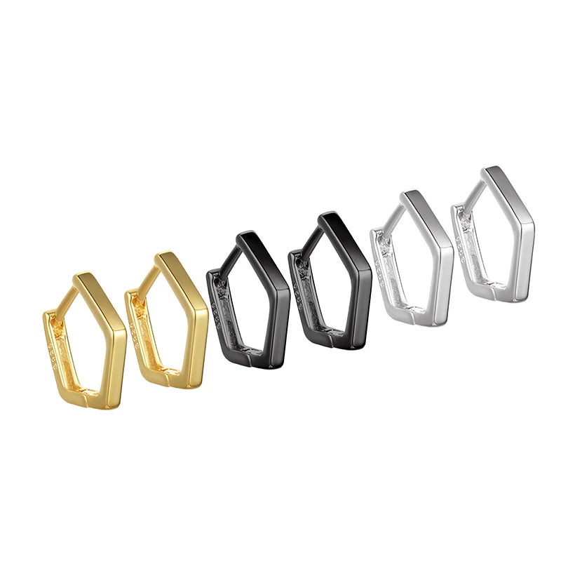 Geometric Earrings 925 Sterling Silver Earrings Minimalist Pentagon Hoops Set Huggie for Women Men Fine Jewelry Wholesale