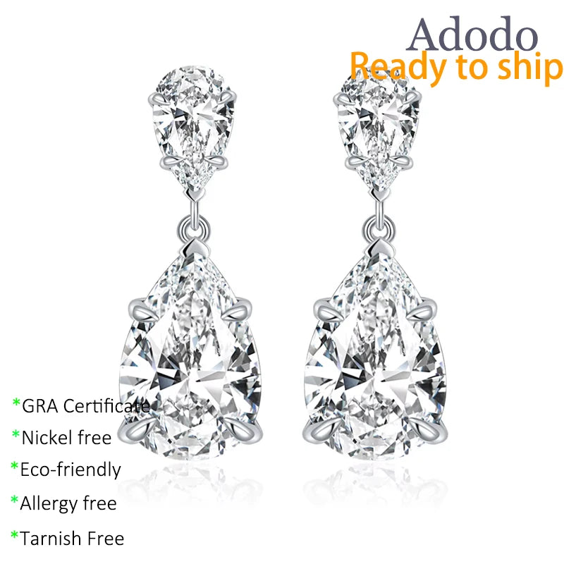 Luxury 7*11MM Pear Cut VVS Moissanite Fine Non Tarnish Jewelry 925 Silver 18K White Gold Plated Hypoallergenic Stud Earrings