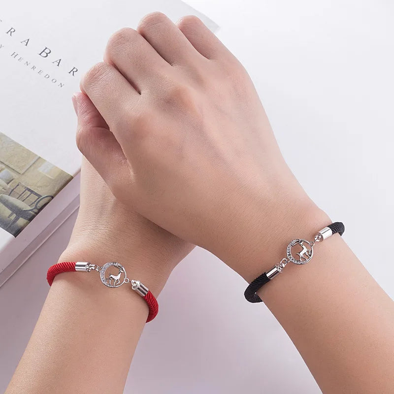 Charm Couple Friendship Bracelet Lover Christmas Deer Red Black Rope X-Mas Valentine's Day Gift Bracelets