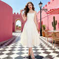 ZYHT 9647 Wholesale Elegant White Sleeveless A-Line Midi Evening Dress for Women Wedding Party Dresses