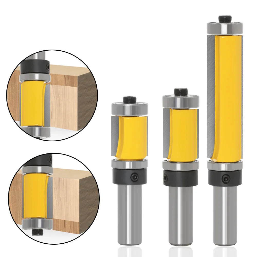 1/2inch and 12mm Round Shank Trimming and Grooving Straight Router Bits up and Down Double Bearing 2 Fluents Woodworking Tools