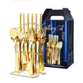Hotel Restaurant Stainless Steel Flatware Set Royal Gold Silverware Cubierto 24pcs Cutlery Set Gold Spoon and Fork Set with Box