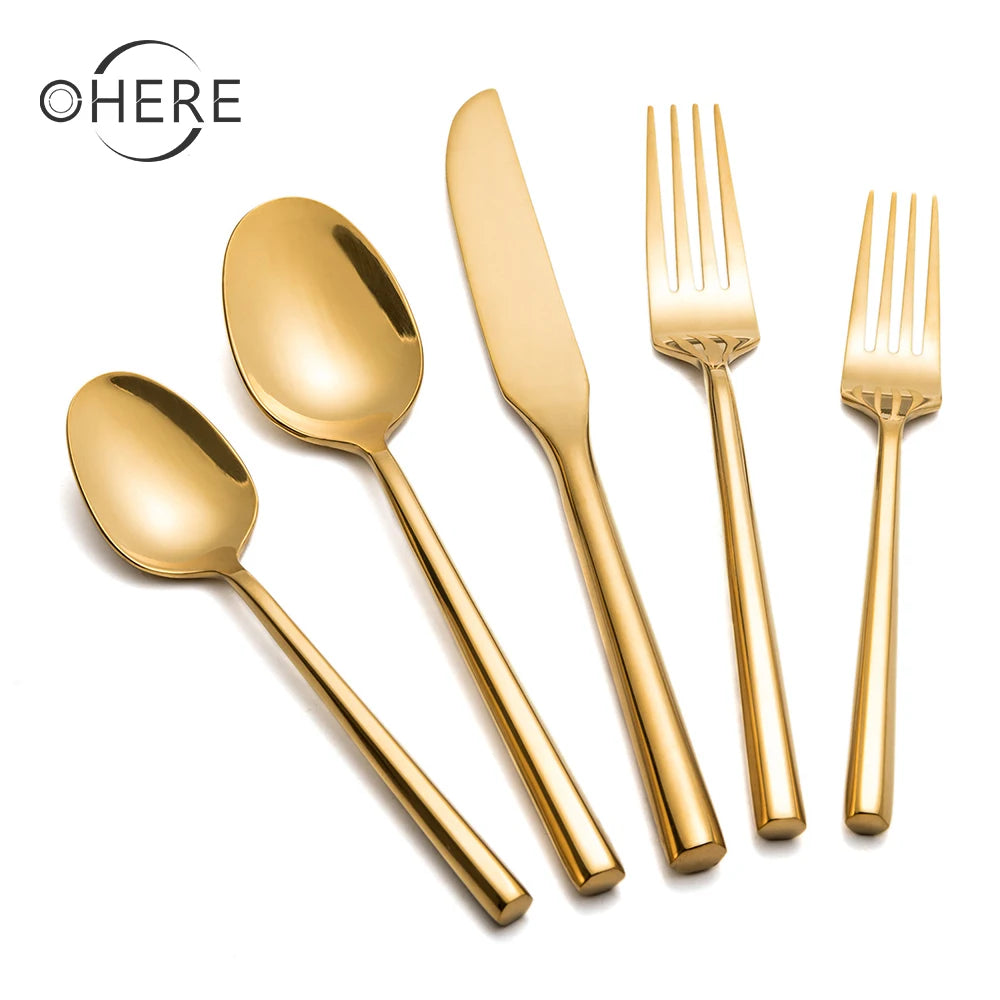 Western Contemporary Golden Stainless Steel Knife Fork Durable Customized Cutlery Flatware CE Certified for