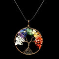 Natural 7 Chakra Crystal Gravel Chip Stone Handmade Bifurcated Bronze Colorful Tree of Life Pendant