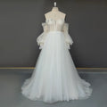 Real Photos Puffy Sleeves Sweetheart Backless A-Line Beading Lace Wedding Dress Sweep Train Tulle Bridal Gown for Wedding