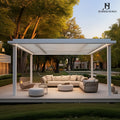 Modern Flat Roof Aluminum Pergola Gazebo Garden Building with Integrated LED Lighting for Evening Garden Lounge and Relaxation MegaBDM