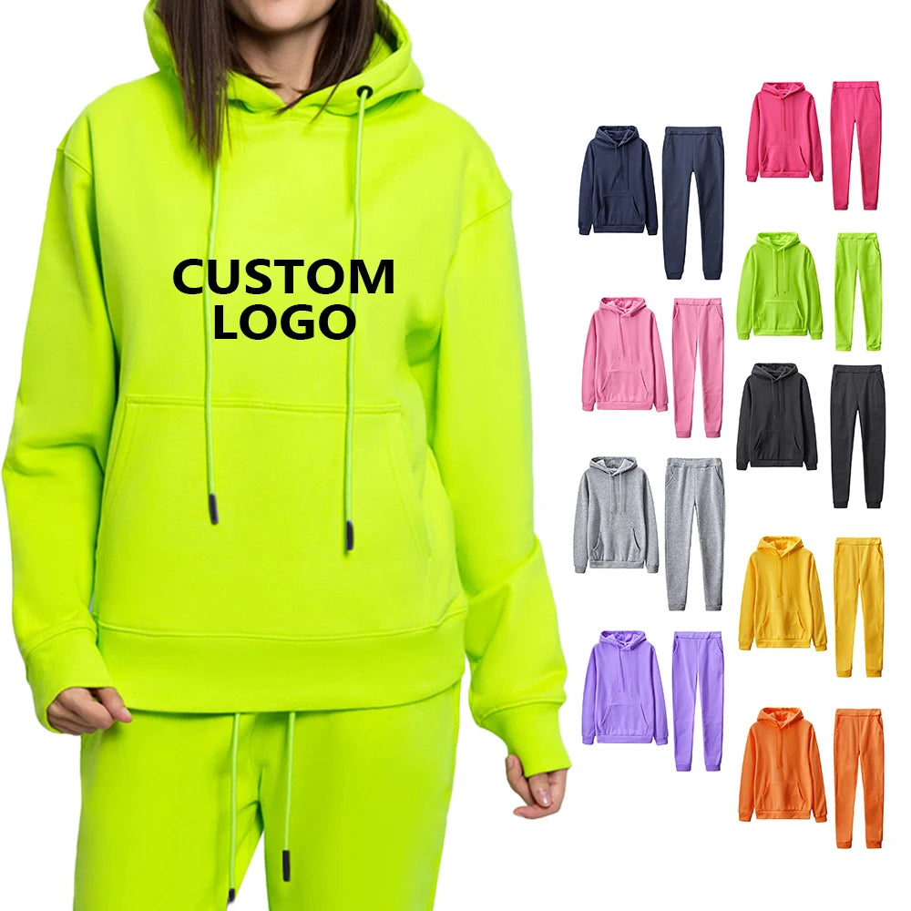 Oversized Wholesale Custom Heavyweight Polyester Cotton Plain Hoodies Sweatpants Suit Set for Women
