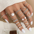 19pcs/set Fashion Geometric Gold Silver Metal Pearl Finger Ring Set Diamond Crystal Knuckle Rings Set for Women Jewelry Gift