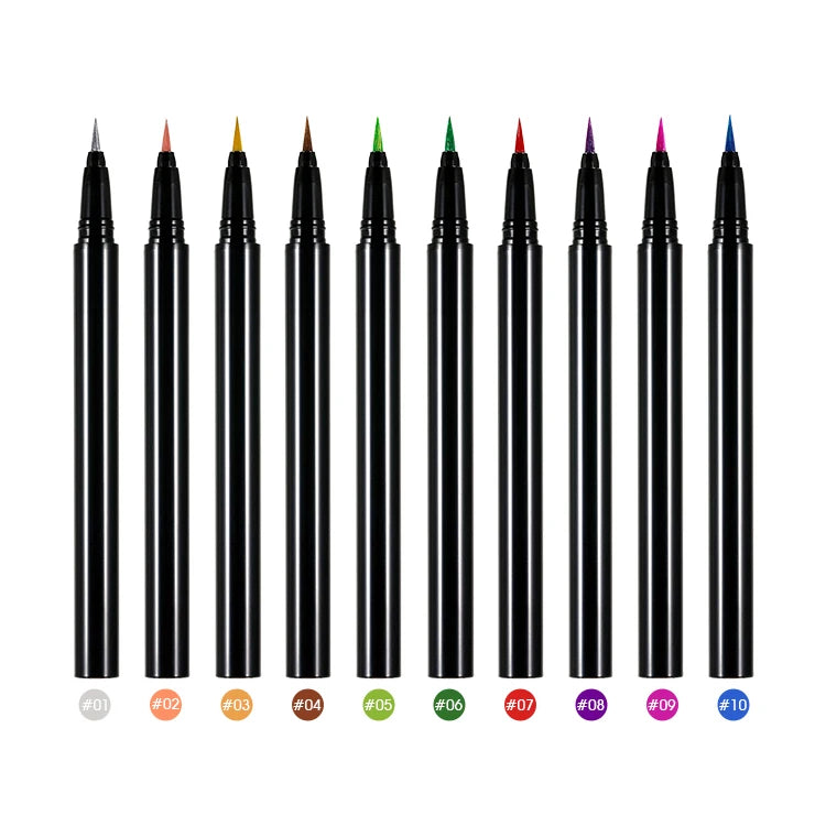 10-Color Liquid Eyeliner Pen Waterproof Neon Makeup Smudge-Proof and Smooth with Mineral Ingredients