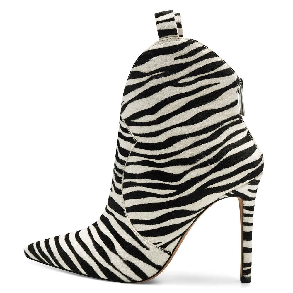 2021 Fashion Pointed Toe Zebra Short Boots for Women
