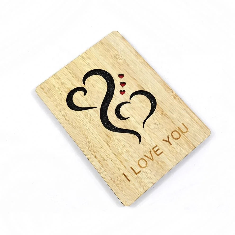 Laser Cut Engraved Bamboo Wooden Happy  Greeting Cards Personalised Father's Day Bamboo Birthday Card Wood Post Card