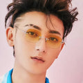 Jiuling Eyewear Ins Style Anti Blue Light Eyeglasses Metal Legs Comfortable Resin Pad Glasses Small square Rimless Sunglasses