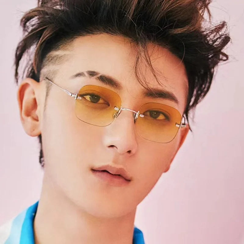 Jiuling Eyewear Ins Style Anti Blue Light Eyeglasses Metal Legs Comfortable Resin Pad Glasses Small square Rimless Sunglasses