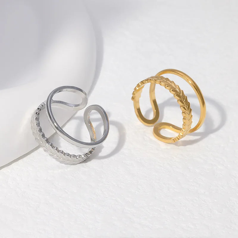 Beimai OEM Ring Leaf Stainless Steel Open Adjustable Couple Ring