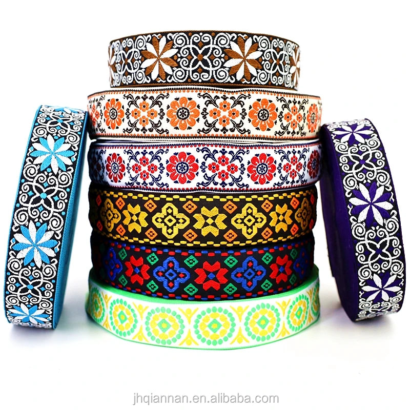 Manufacturers Directly Provide 50mm Wide 100% Polyester Eco-Friendly National Style Jacquard Ribbon for Clothing Shoes Hats