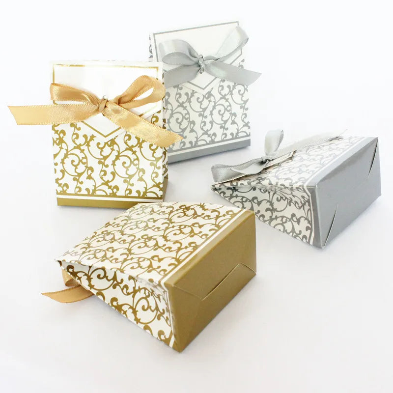 Candy Boxes Gold Ribbon Wedding Favor Boxes Candy Bag Cake Box for Wedding Party Decoration EID Decoration XJ0036