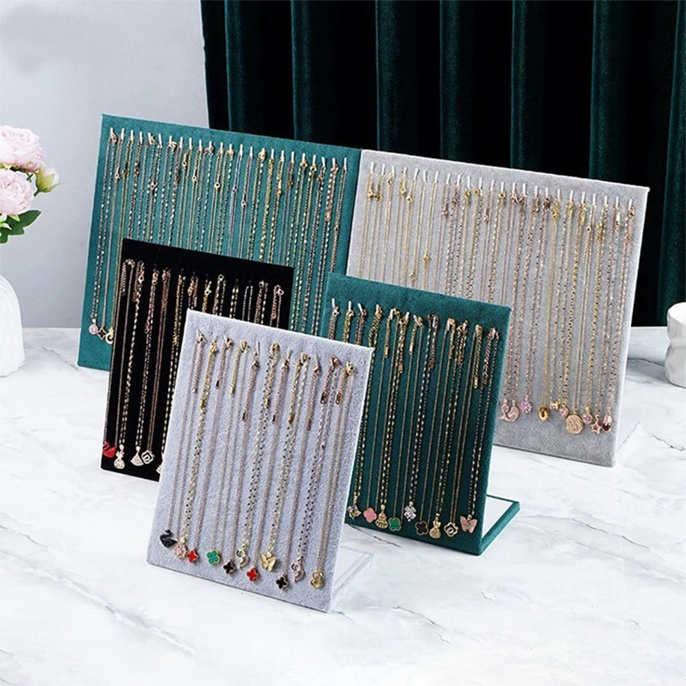 Wholesale Boutique Flat Velvet Necklace Jewelry Display Tray Stand Black Grey and Black for Shop