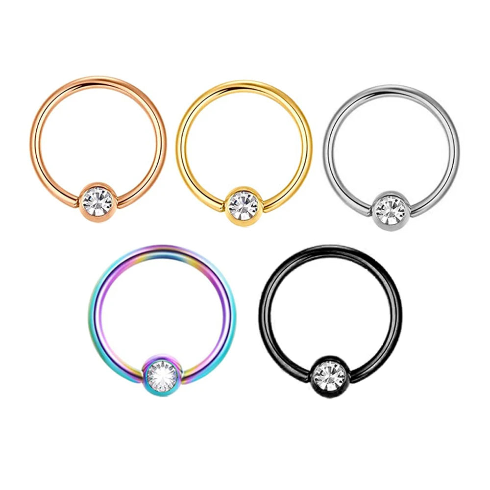 Stainless Steel Captive Bead Nose Hoop Rings Eyebrow Cartilage Helix Hook Earring Septum Ring Piercing Jewelry for Men Women 16g