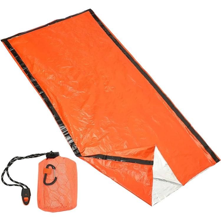 Orange Waterproof PE Mylar Foil Emergency Bivy Survival Thermal Sleeping Bags With Whistle
