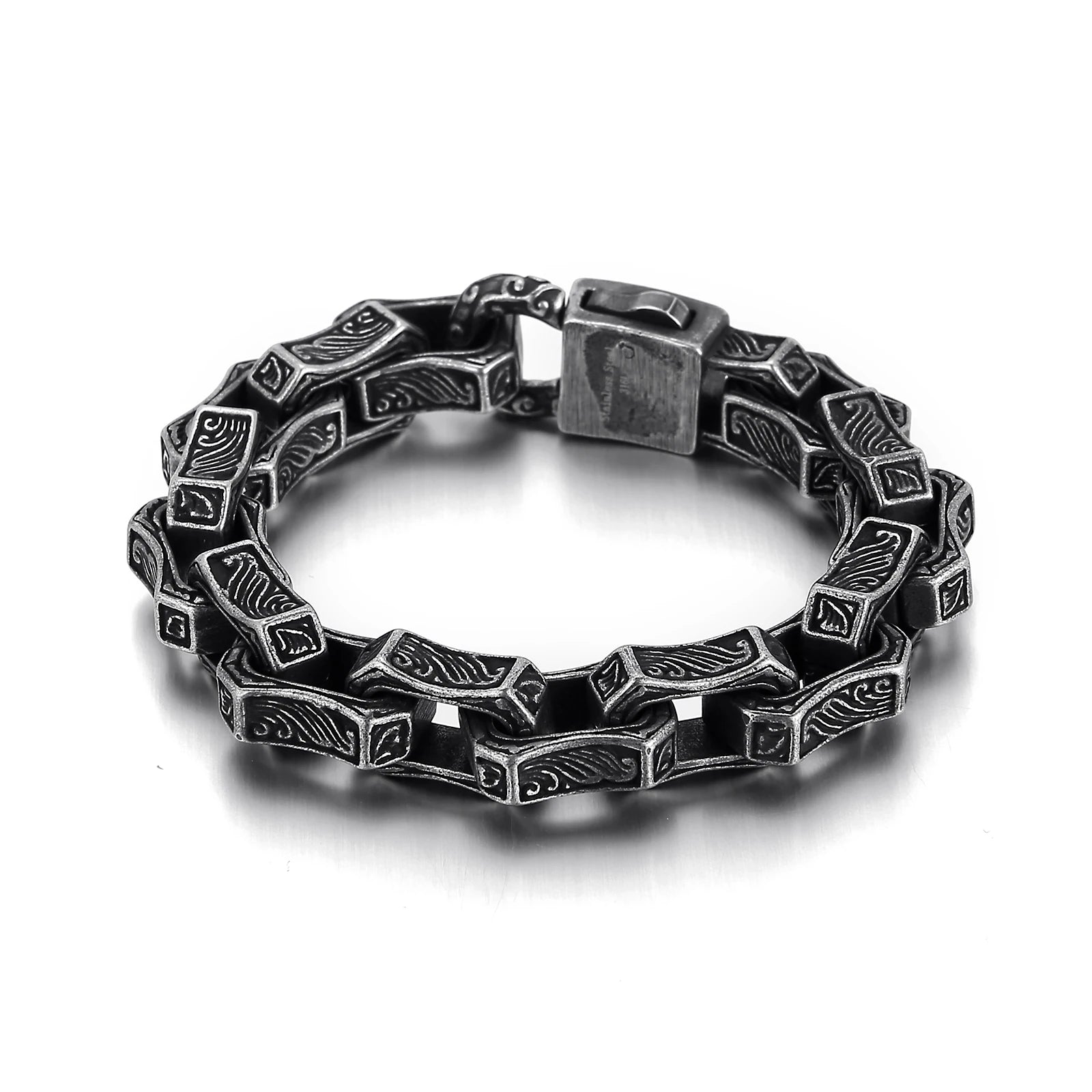 KALEN Vintage Bangle Black Bone Chain Male Stainless Steel Bracelets Jewelry