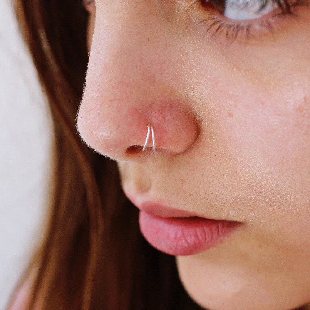 2022 Simple Classical 925 Sterling Silver 18K Gold Plated Double Hoop Single Piercing Jewelry Bulking Nose Ring  for Women Gift