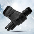 Cheap Winter Black Button Waterproof Mittens Touch Screen PU Leather Gloves for Men