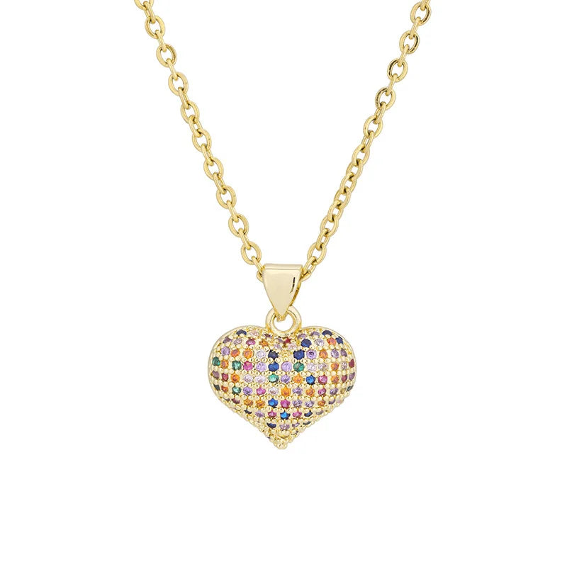 Luxury Fine Jewelry Minimalist Flower Pendant Stainless Steel Necklaces Bling Rhinestone Crystal Heart Necklace
