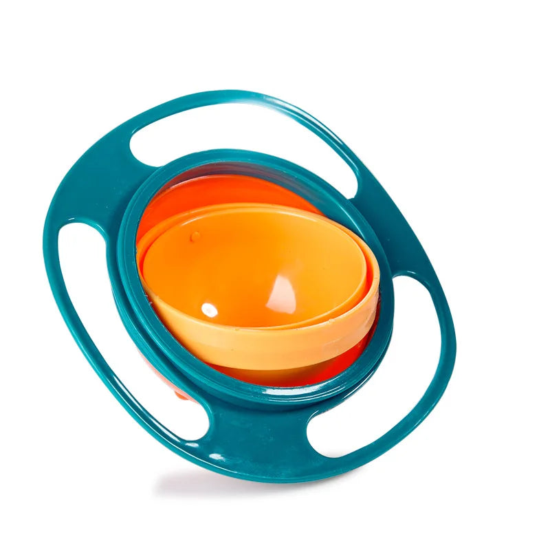 360 Degree Rotation Spill-Resistant Kids Bowl with Gyro Shape Rotary Balance Lid for Everyday Use for Toddlers