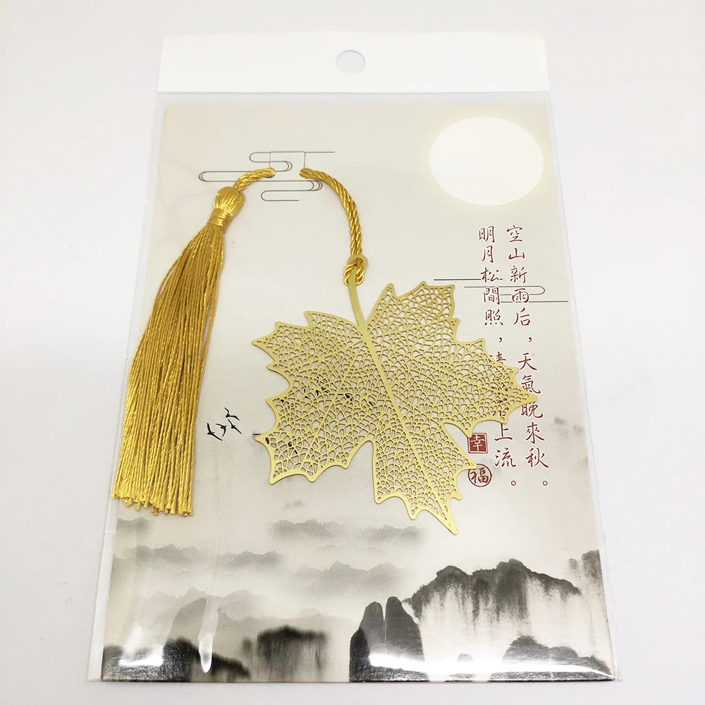 Wholesale Personalized Custom Chinese Style Metal Brass Enamel Gift Leaf Book Marks Clip Chain Gold Bookmark With Tassel Pendant