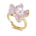 Hot Sale Flower Ring Jewelry 18K Gold Plated Natural Freshwater Pearl Ring for Women