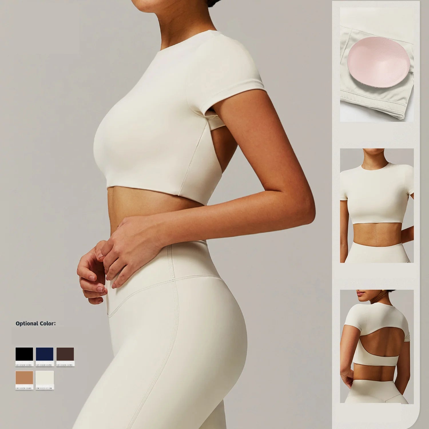 Women's Tights Custom Logo Cropped Yoga Tops Short Sleeve Impact Running Top with Hollow-out Back Tank Top