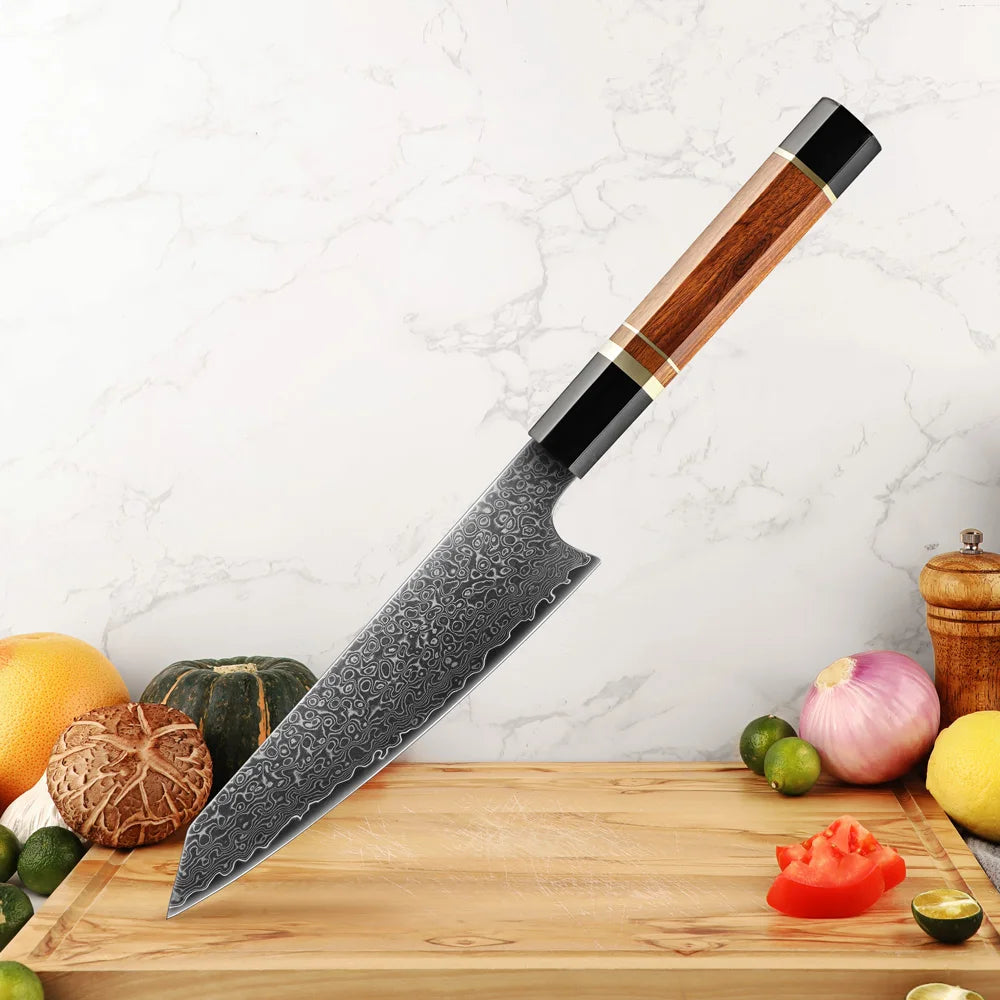 Amber Best Price Japanese Damascus Chef Knife VG-10 Steel Core Handmade Custom Kitchen Knives Full Tang with Ironwood Handle