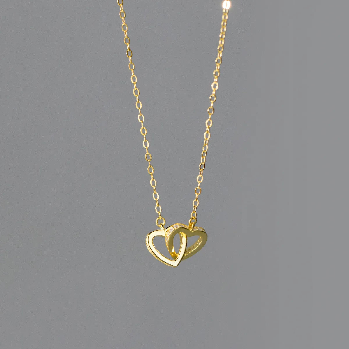 Fashion Jewelry 925 Sterling Silver Heart Zircon Necklace Hollow Two Double Hearts Pendant Gold Plated Necklaces for Women
