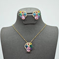 Colorful Exquisite 18K Gold & Copper Zircon Stud Earrings Necklace Fashion Jewelry Sets for Wedding Party and Gift for Women