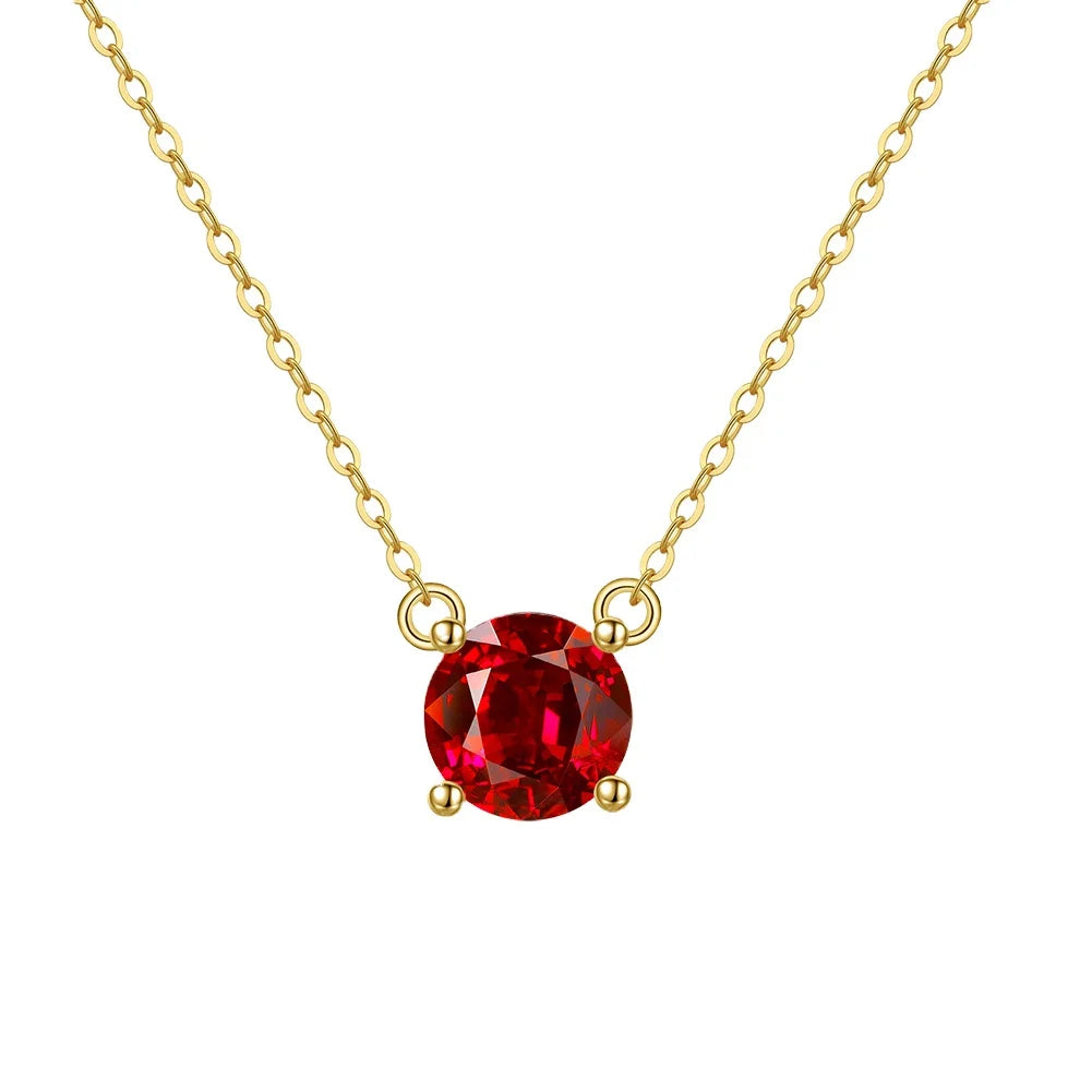 RINNTIN GMN37 Natural Stone Jewelry Garnet Necklace for Women 925 Sterling Silver Round Cut Necklace Gemstone Jewellery