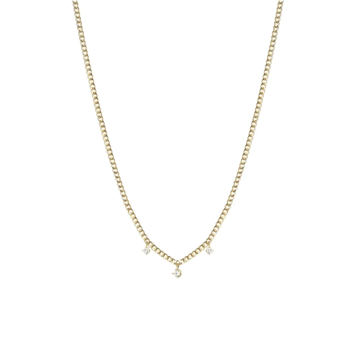 LOZRUNVE Fashion Jewelry Wholesale Small Curb Chain Diamond CZ Dangle Charm Necklace Gold Plated