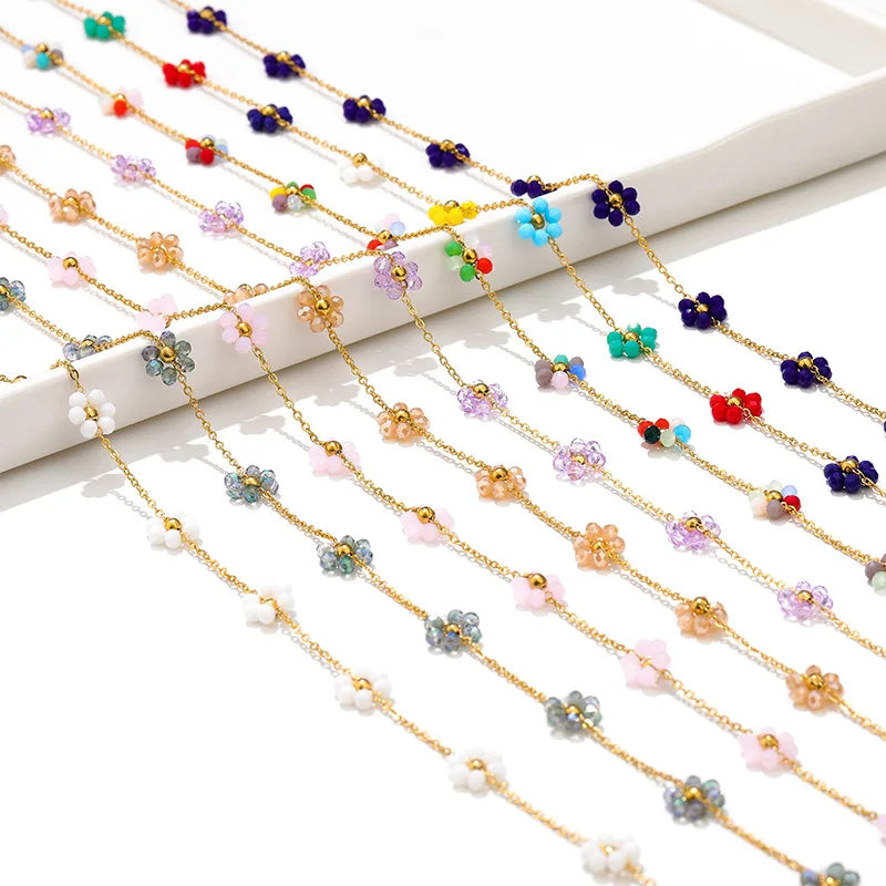 Colorful Beach 24 26 28 30 32 Inches Belly Chain Stainless Steel Daisy Flower Charm Chain Belly Jewelry Accessories for Women