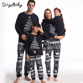 RTS 2023 Christmas Tree Printing Sleepwear Long Sleeve Couple Pajamas Family Loungewear Christmas Pyjamas Family