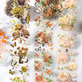 Vintage Hot Stamping PET Handbook Tape Material 1Roll Waterproof Rubber 'Listening Flowers Series' Decorative Collage Masking MegaBDM