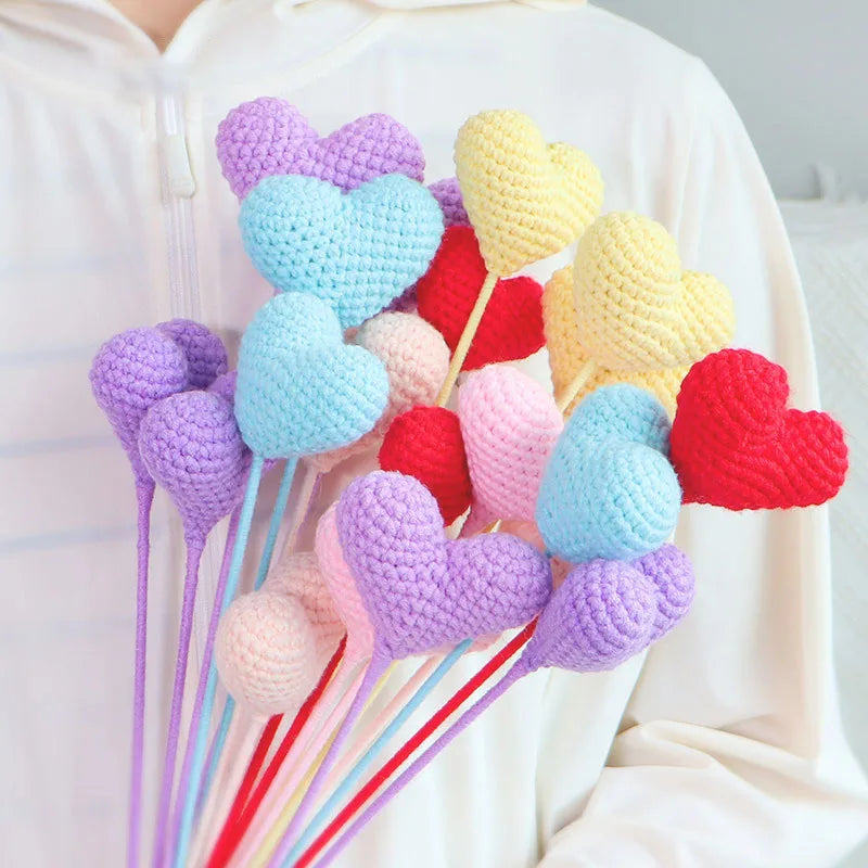 New Decorative Valentine Cotton Knitted Flower Boutique Handmade Love Heart Crochet Flower for Girlfriend and Mom