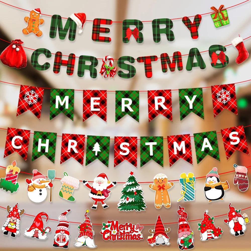 Wholesale Christmas Party Decorations Paper Banner Christmas Flag Hanging Decoration Felt Christmas Tree Pendants String Flag
