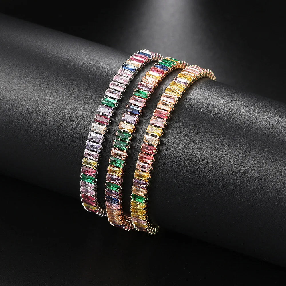 Luxury Fashion 2.5*5mm Gold Plated Cubic Zirconia Rectangle Diamond Tennis Bracelet for Women