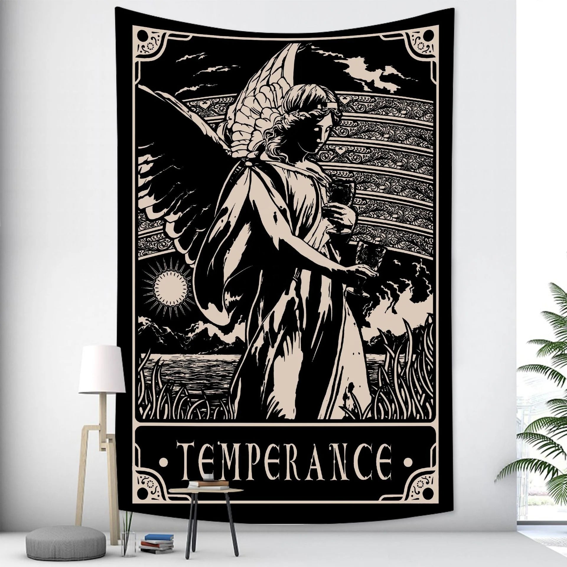 Wholesale Tarot Card Tapestry Moon Star Sun Tapestry Black White Art Tapestry Astronomical Theme Wall Hanging Decora for Home