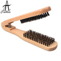 V Shape Folding Hairdressing Straight Hair Splint Comb Wooden Boar Bristle Hair Brush
