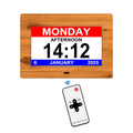 Pros 7-Inch Wood Digital Memory Loss Alzheimer Day Calendar Clock Auto Dimming 50+ Alarms Electronic for Dementia Patients
