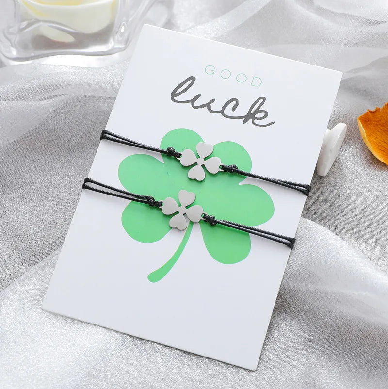 2pcs/set Wholesale BFF Best Friend Sisters Women Charm Stainless Steel Four Leaf Clover Bracelet Jewelry for Girls