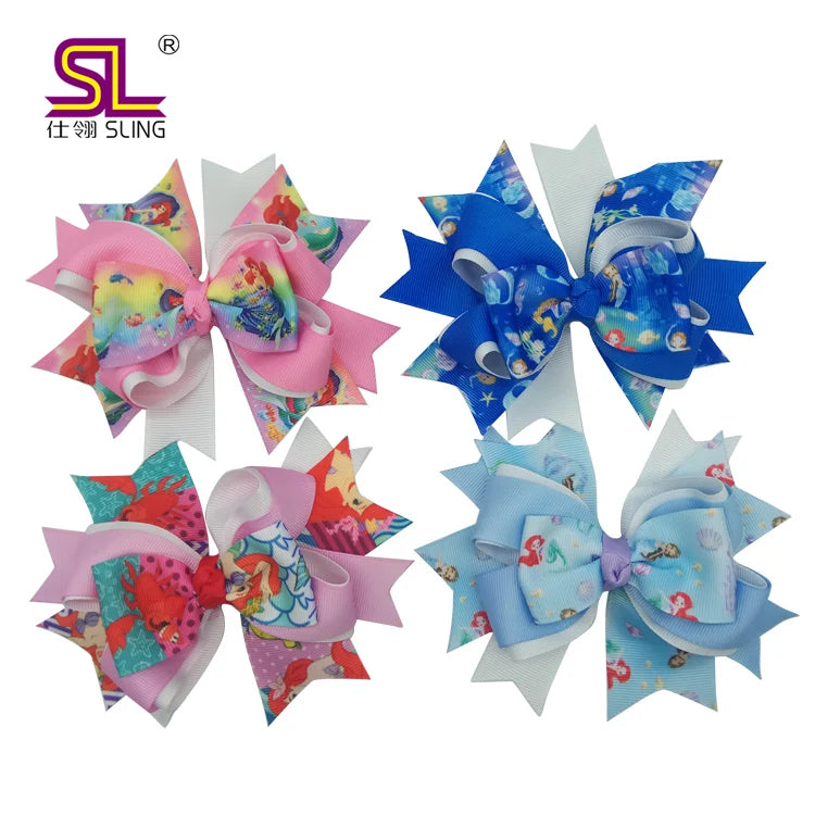 Luxurious Children's Hair Bow New Print Bowknot Design Satin and Polyester Material Cute Style